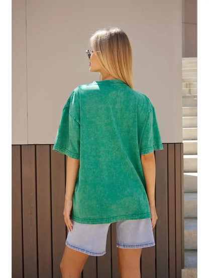 Fashion Women Cotton Solid Washed T-shirts Loose O-Neck Tee Shirts Street Casual Comfortable Short Sleeve Tops Female Clothes