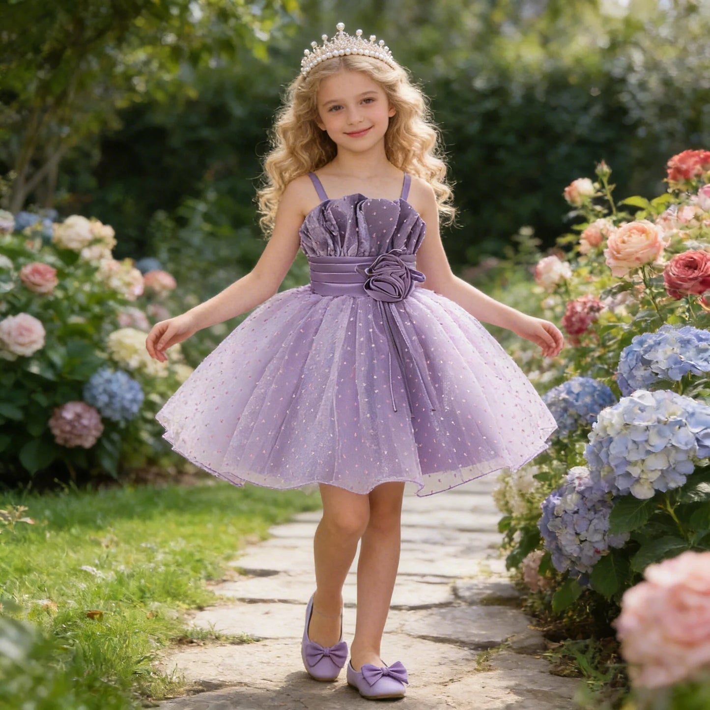 Summer Flower Bridesmaids Party Girls Dress Elegant Tulle Baptism Wedding Evening Prom Dresses Girl Gala Birthday Princess Gown