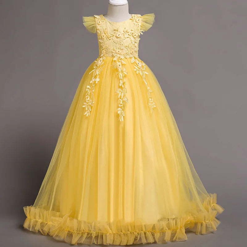 Princess Mesh Dress 4-14y Girl Christmas Winter Party Clothing Kids Sequin Wedding Dresses Children Spring Autumn Prom Costume