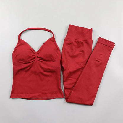 Fitness Leggings Set Women Seamless Yoga Set Fitness Clothing Scrunch Bum Gym Legging Padded Tank Top Workout Outfits Sportswear