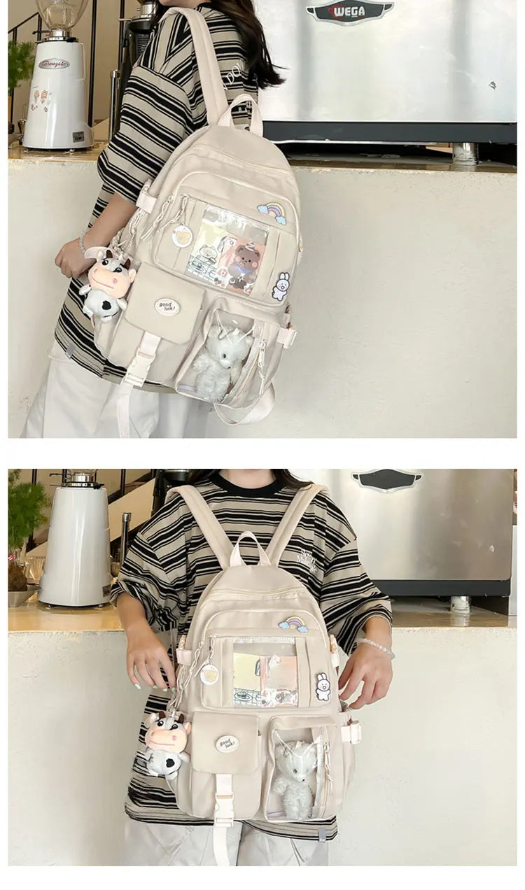 New Cute Nylon Backpack Suitable for Young Girls, Female Students, and Ladies, Multi-Pocket Student Backpack