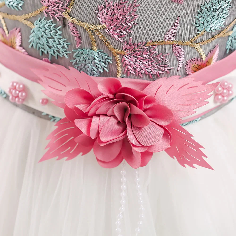 Vestidos de dama de honra de festa de flores de verão para meninas, vestido elegante de baile de casamento de tule de aniversário, vestido de princesa de noite para meninas, fantasias de Natal