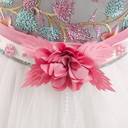 Vestidos de dama de honra de festa de flores de verão para meninas, vestido elegante de baile de casamento de tule de aniversário, vestido de princesa de noite para meninas, fantasias de Natal