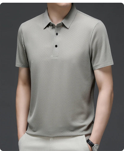 Upto EUR Sizes Tall Man Brand Top-Quality Men's Golf Shirt Lop-up Hollow Short-sleeved Polo Shirt SummerIce Silk Breathable Tee