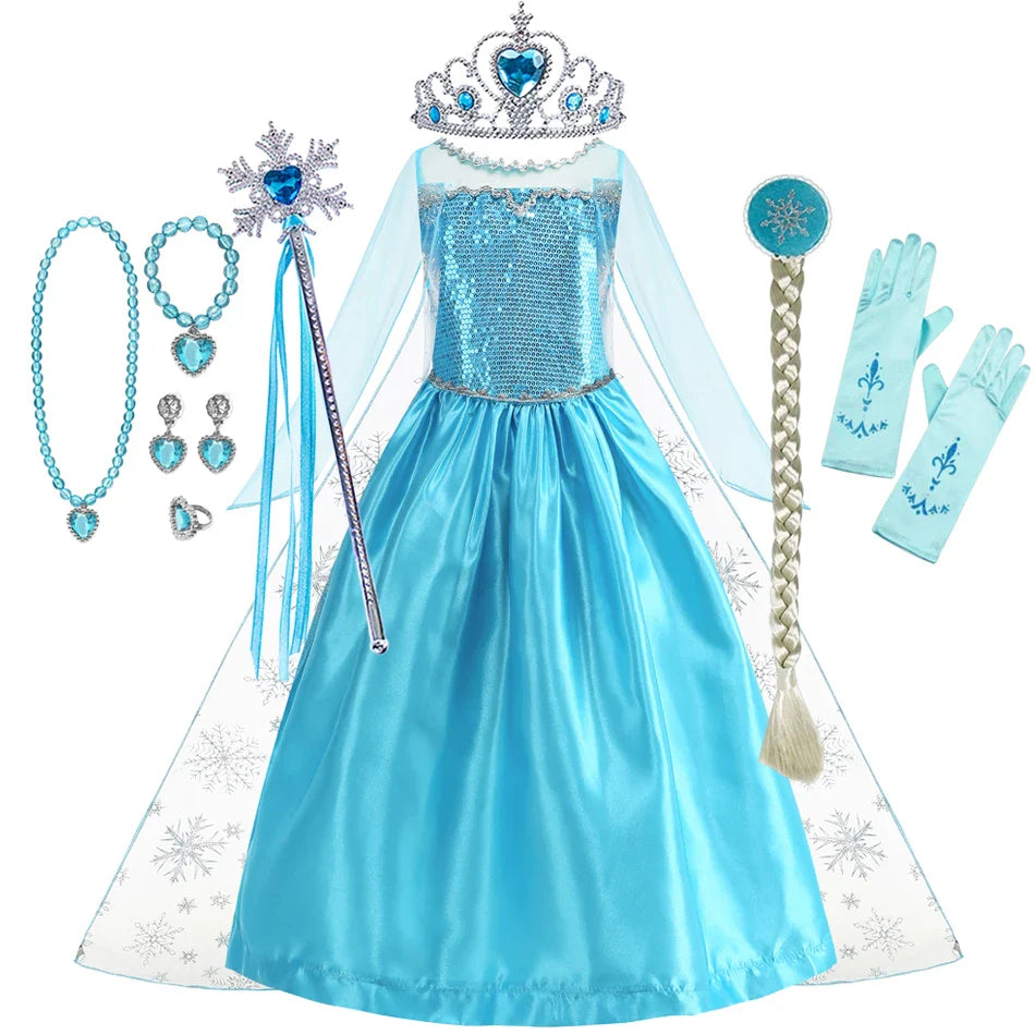 Girl Princess Dress Halloween 2026 Cosplay Party Costume Snow Queen Princess Clothes Children Outfit