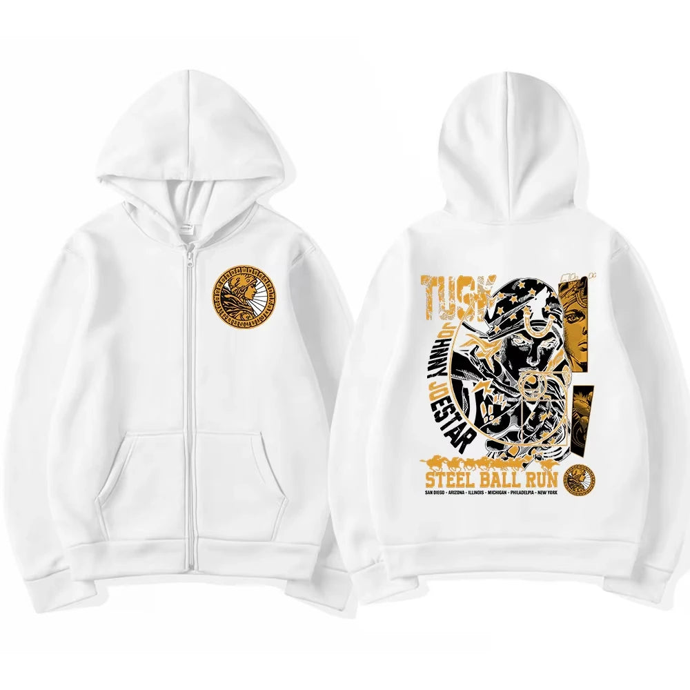 Anime Jojo Bizarre Adventure Zipper Hoodies Johnny Joestar STEEL BALL RUN Manga Zip Up Sweatshirts Men Fashion Pullovers Coats