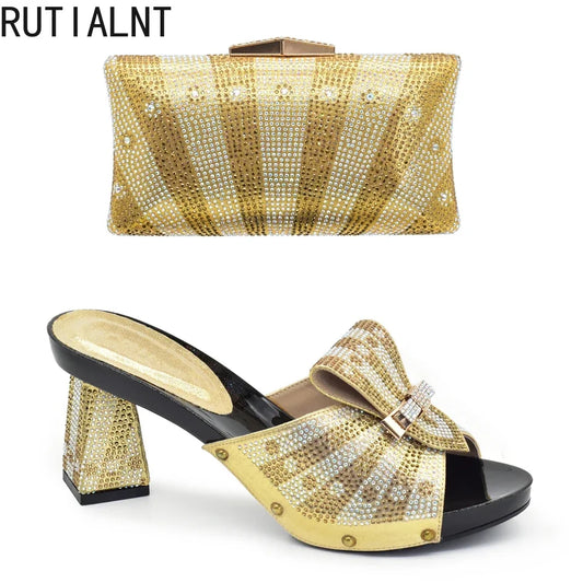 Shoe and Bag Set African Sets 2026 Fashion Gold Color Ladies Matching Shoe and Bag Set for Women Italian Ladies Shoe and Bag Set