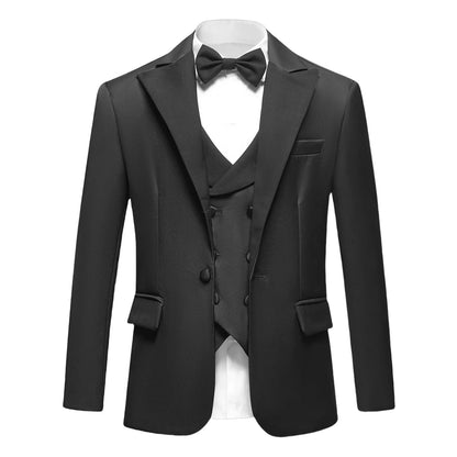 Elegant Burgundy Boy's Suit Set for Wedding, 3 Pieces Suit Set Elagent Tuxedo Sets Blazer Vest Pants Kids Photo Shot Oufit