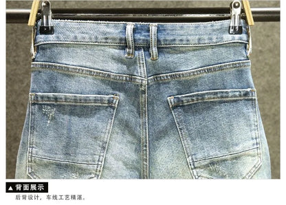 2024 Spring and Autumn New Fashion Blue Patchwork Denim Pants Men's Casual Slim Comfortable Breathable High-Quality Jeans 28-36