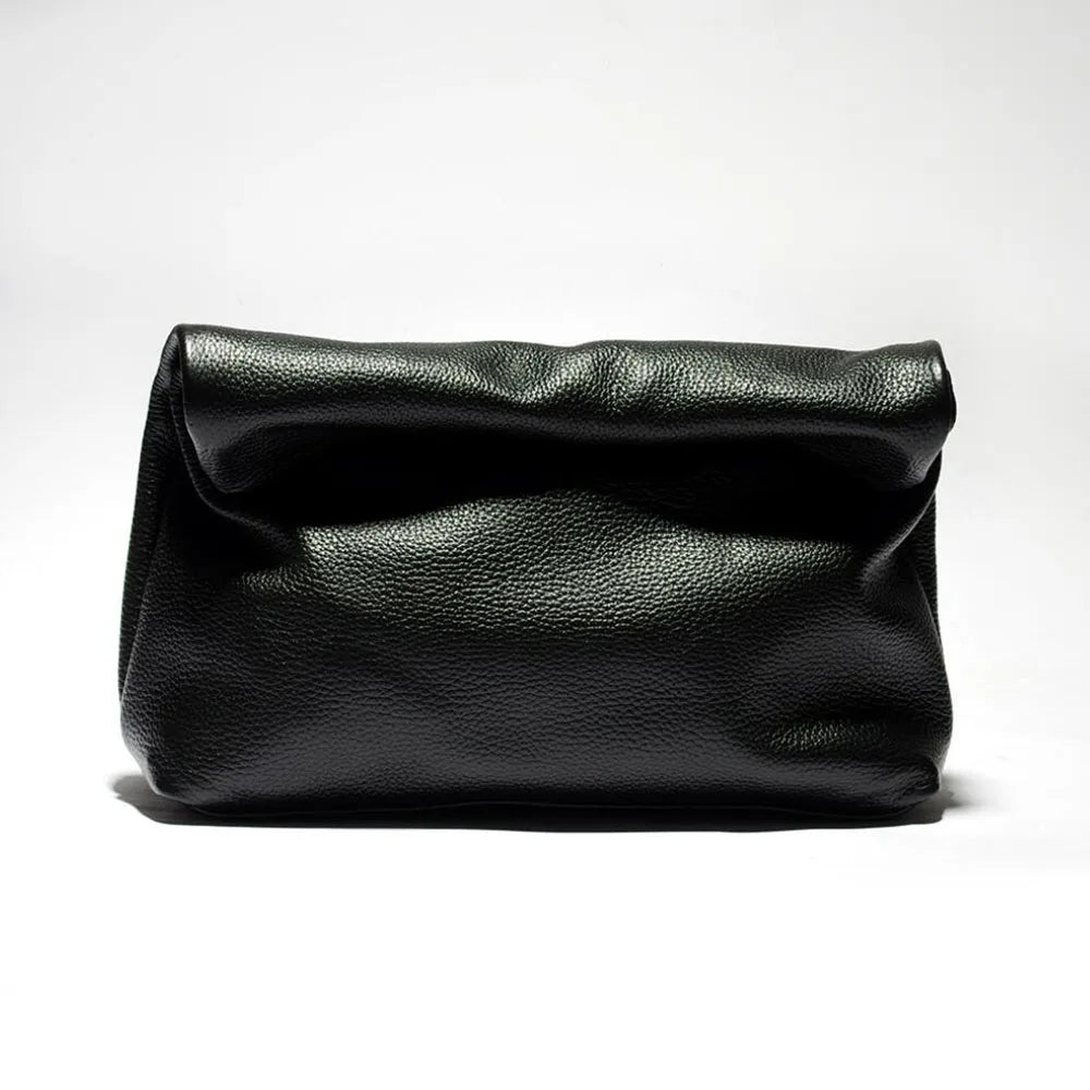 Leather Cowhide Handbag High Quality Leather Women's Foldable Designer Handbag Simple Magnet Handle Bags