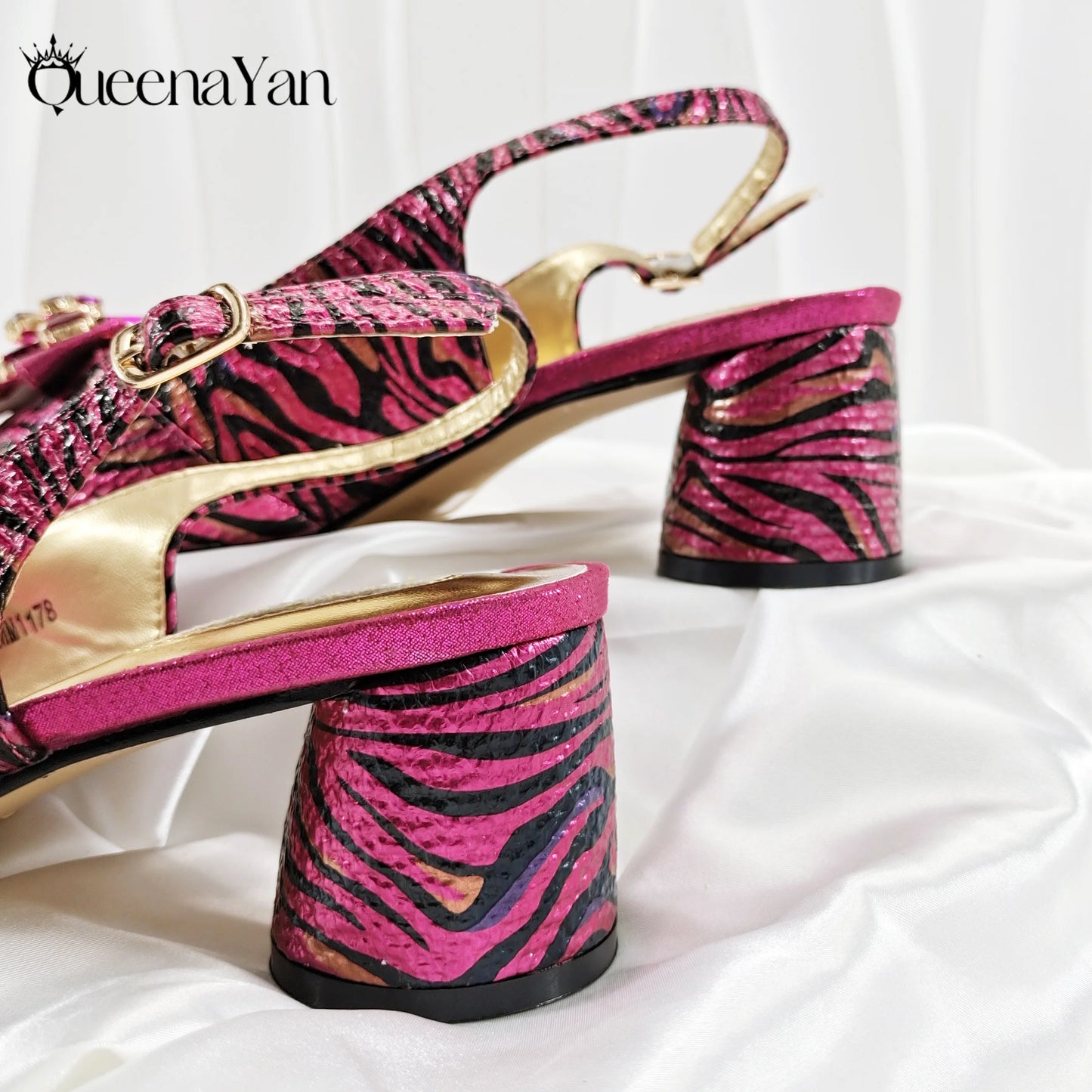 Women Elegant Gold High Heel Shoe and Matching Bag Set with Rhinestone Accents Stylish Peep Toe Design for Party