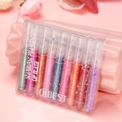 9Pcs/Sets Glitter Lip Glaze Liquid Lipstick Set Shine Lip Gloss Gift Box Natural Moisturizer Waterproof Lips Makeup