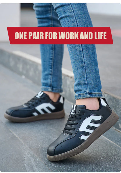 Ladies Safety Shoes Steel Toe Anti- Crush Lightweight Kevlar Work Shoes Fashionable Black And White Casual Protection Footwear