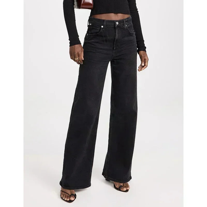 Ins Fashion Jeans Women Comfortable High Waisted White Jeans Girls Thin Stretch Denim Pants Female Straight Leg Trousers