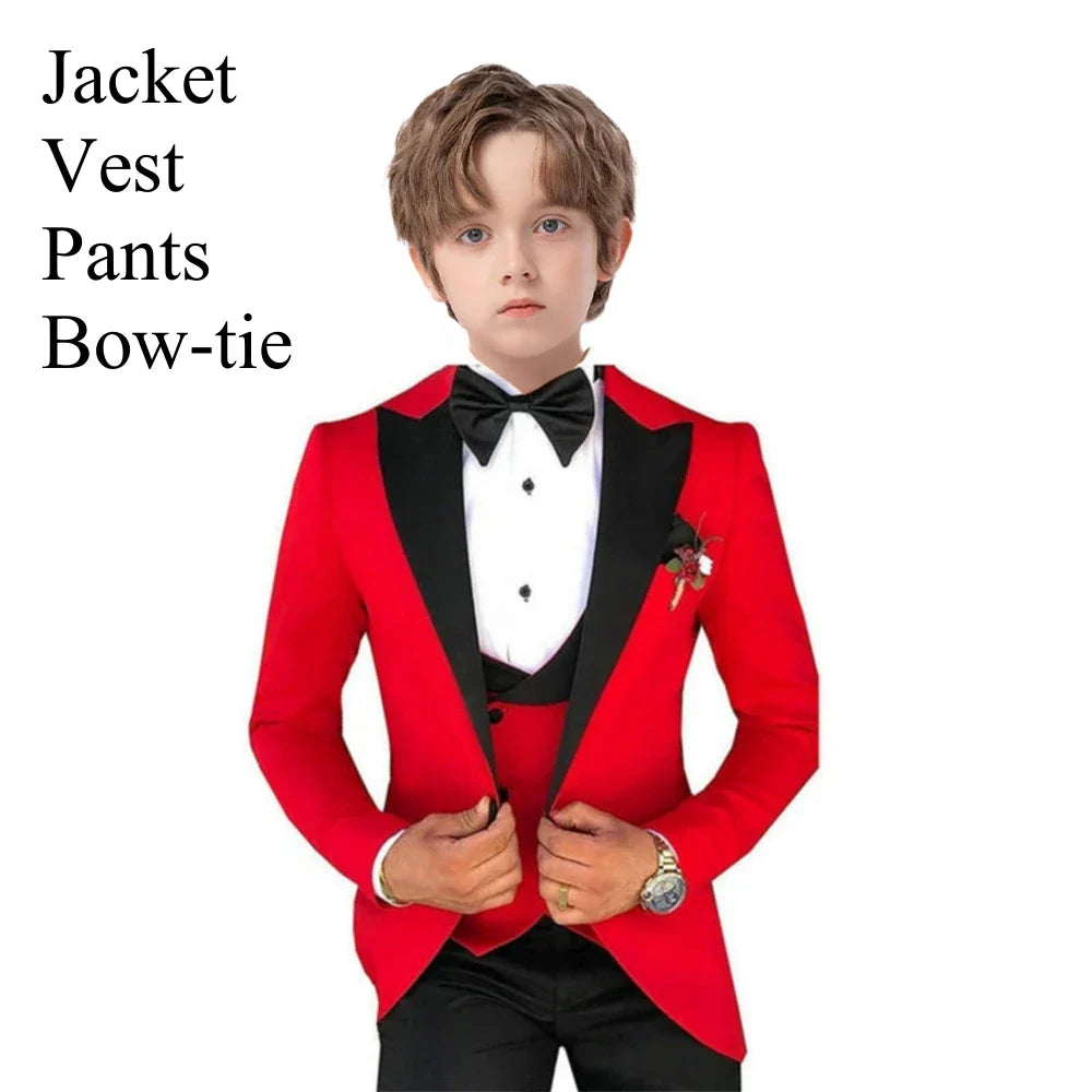 Slim Fit Boy's Suit Set 3 Pieces Tuxedo For Formal Occasion Blazer Vest And Pants Kids Outfit For Wedding Prom School Activities