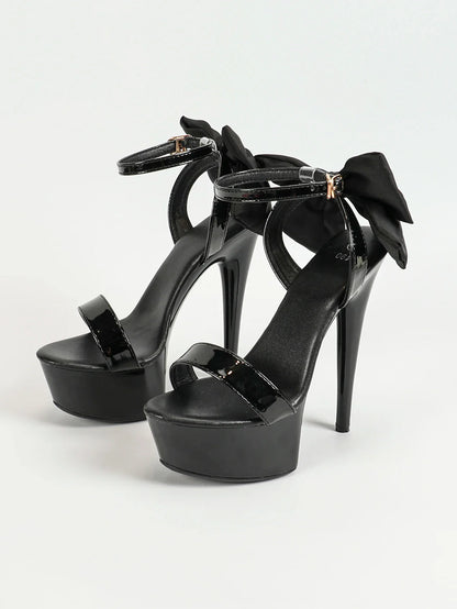 15CM Stiletto Runway Model Shoes 2024 New Summer Party Dress High Heels 5CM Platform Black Pole Dance Shoes Ladies Bow Sandals