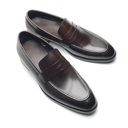 Luxury Brand Slip-On Men's Dress Shoes Genuine Leather Italian Penny Loafers Brown Blue Black Wedding Party Formal Footwear Male