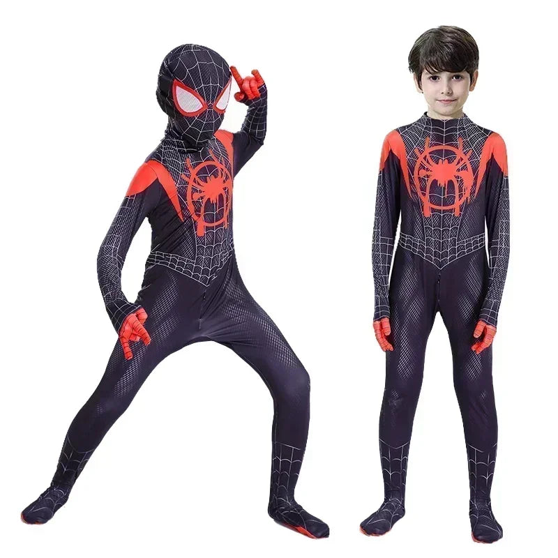 2026 For Kids Hot Toys Anime Spiderman Costume Mask Cosplay Spider Man Miles Morales Jumpsuit Bodysuit Halloween Costumes