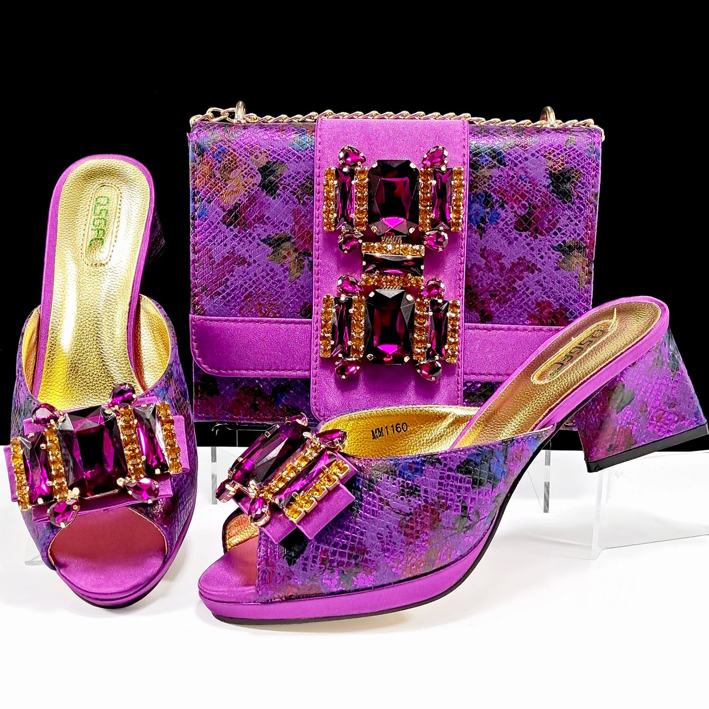 Italian Sandals and Bags Matching Set 2026 Women Heel Party for Rose Gold Colour Wedding Bigger Size Thick Heel Shoes