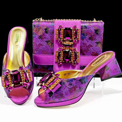 Italian Sandals and Bags Matching Set 2026 Women Heel Party for Rose Gold Colour Wedding Bigger Size Thick Heel Shoes