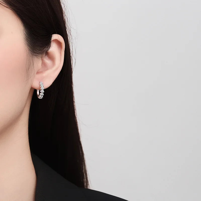 Full Moissanite Hoop Earrings for Women Brilliant cut Bride Wedding Jewelry 100% S925 Sterling Silver Plated 18k Earring