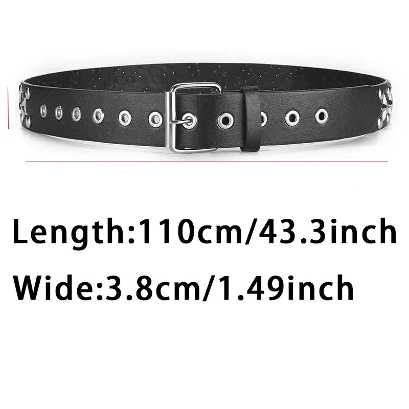 2023New Fashion Pentagram Riveted Women's Belt Punk Hip Hop Rock Jeans Men's Belt