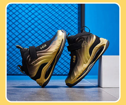 Trend Cool Kids Shoes Leather Lightweight Breathable Boy Girl Sneakers Basketball Shoes Non-slip Children Outdoor Running Shoes