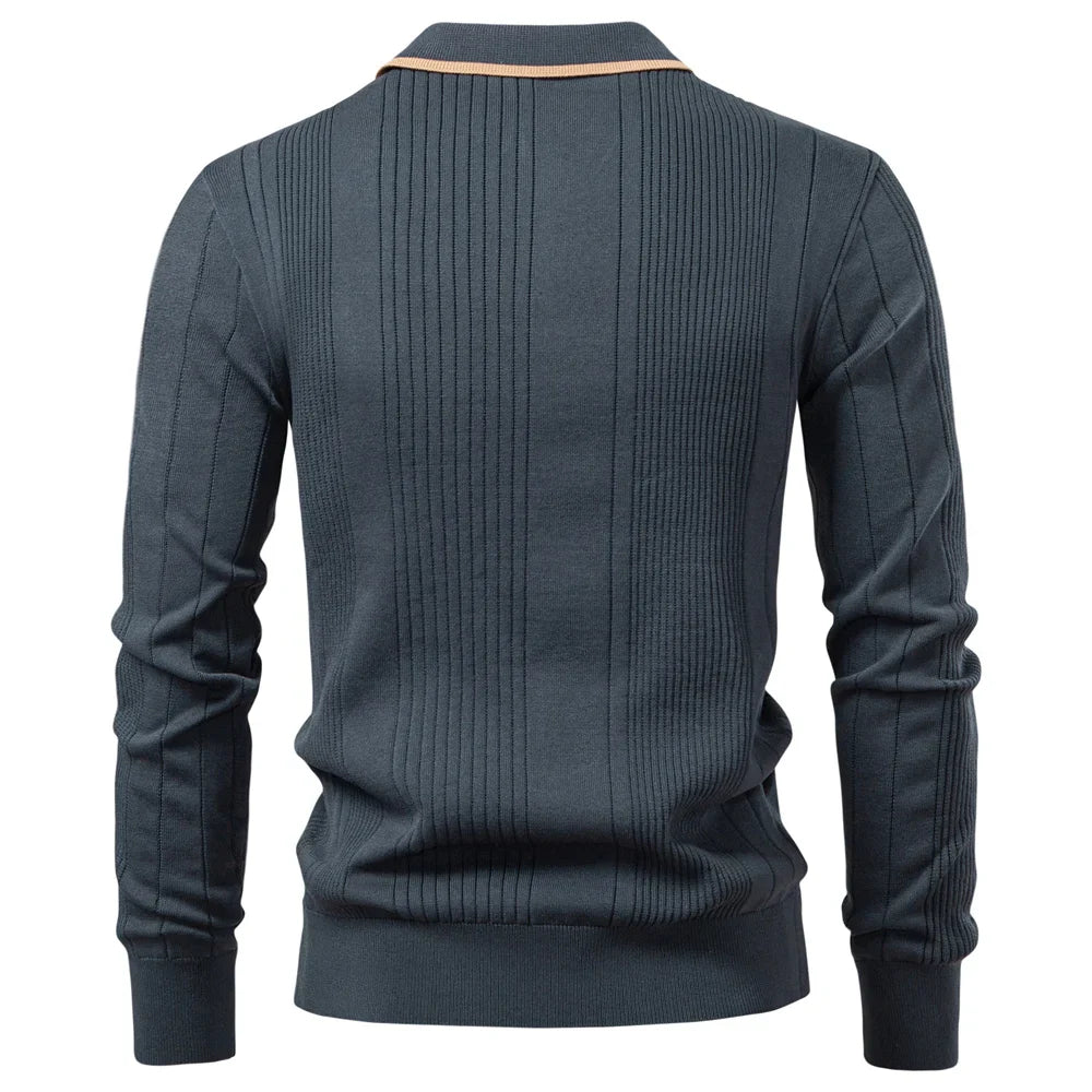 2025 Button Down Polo Shirt Men Solid Color Stripe Long Sleeve Fall Winter Luxury Warm Touch Business Casual Mens Polo Shirts