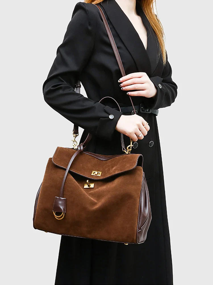 New Split Cow Leather Women's Faux Suede Bag Autumn Winter Underarm Bag for Lady Shoulder Crossbody Bag
