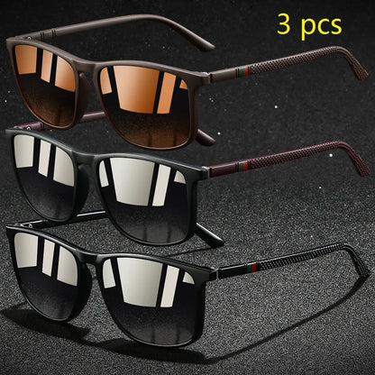 3 PCS Fashion Vintage Check Square Sunglasses Men WomenDriving Fishing Luxury Brand Designer Sun Glasses Retro UV400  Eyewear