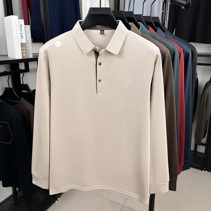 Autumn Hot Sales New Men's Polo Shirt High Quality Lapel Exquisite Print Long Sleeve T-Shirt Wrinkle Resistant Business Menswear