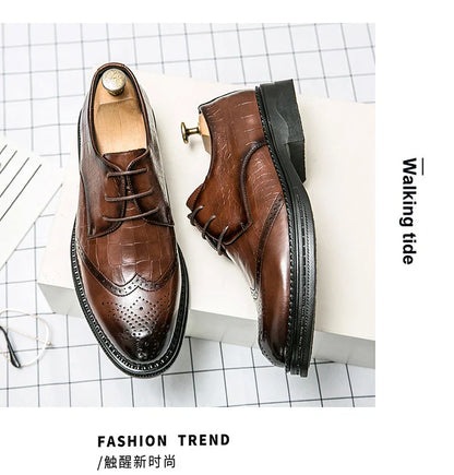 Luxury Men Brogue Dress Shoes Men Suit Casual Shoes Formal Business Leather Shoes Men Brown Wedding Italian Banquet Shoe Size 46