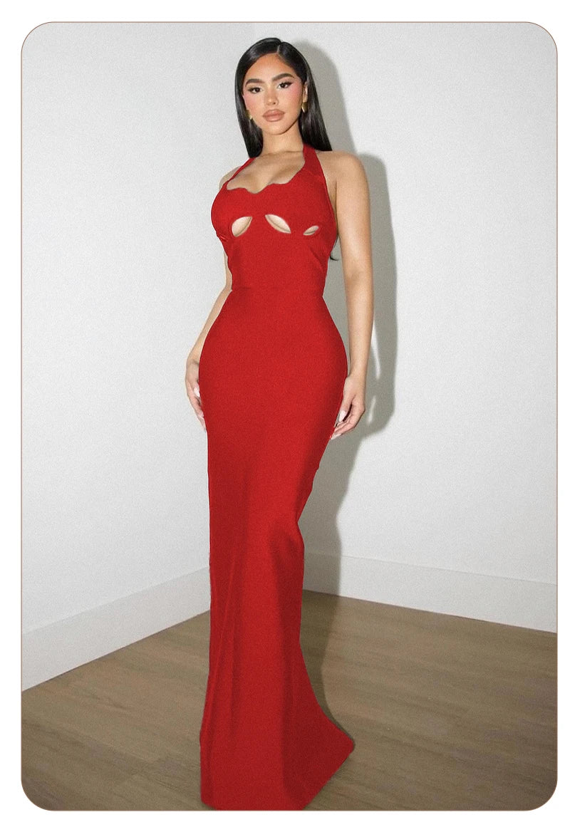 Black Halter Elegant Dress For Women 2025 New Summer Evening Party Celebrity Bodycon Long Dress Red Brown Prom Vestido