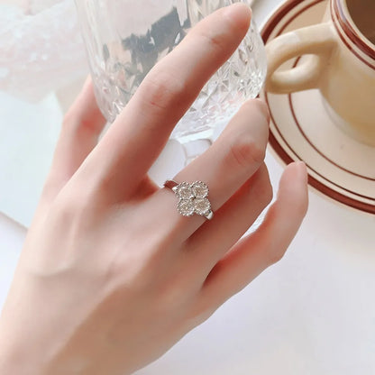 1.2CT Sterling Silver 925 Moissanite Ring Clover Lucky Jewelry Engagement Rings for Women Girls Luxury Gift