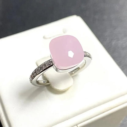 Ladies Square Candy Ring Slim Single Row Zircon Crystal Ring Platinum Plated Amethyst Jewelry Party Gift for Women