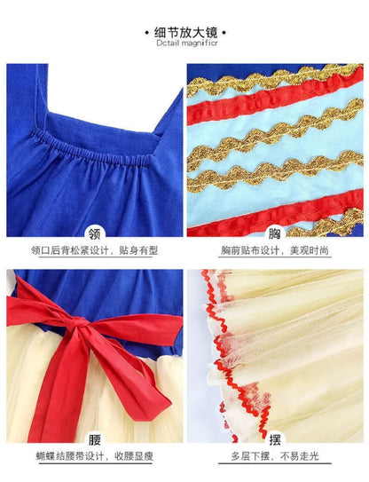 Girls' Snow White Dress Summer Style Little Girl's Frozen Fluffy Mesh Birthday Dress Skirt