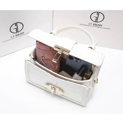 Luxury Designer Bags with High Quality Alligator Printing Leather and Delicate Metal Design Women's Portable Shoulder Bag