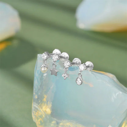 925 Sterling Silver Star/Flower/Pearl Zircon Dangle Earrings For Women 1pc Simple Earrings For Women Girl Wedding Gift