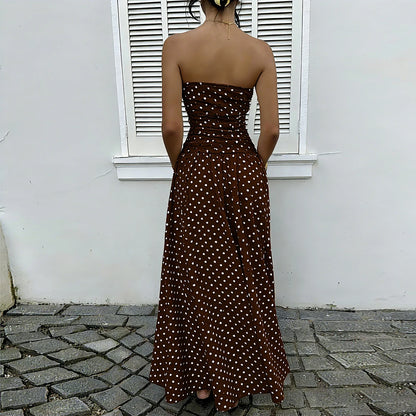 Women's Polka Dot Maxi Dress Off Shoulder A-line Waist Slimming Dress Fashion Evening Gown Retro Elegant Polka Dot Patry Dresses