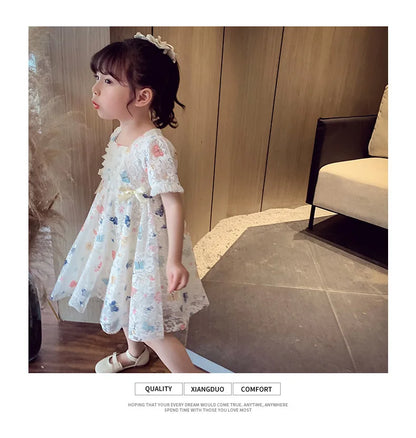 Vintage lace short sleeved dress For 2-9 yrs Baby Girls Loose Dress 6.1 Children's Day Clothing Cute beach Loose Clothes 2026