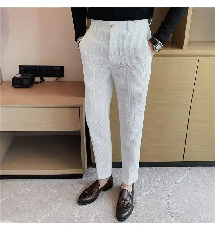 Spring Summer Men's Smart Casual Suit Pants Fashion Slim Fit Solid Color Youthful Vitality Suit Trousers Men Korean Dress Pants