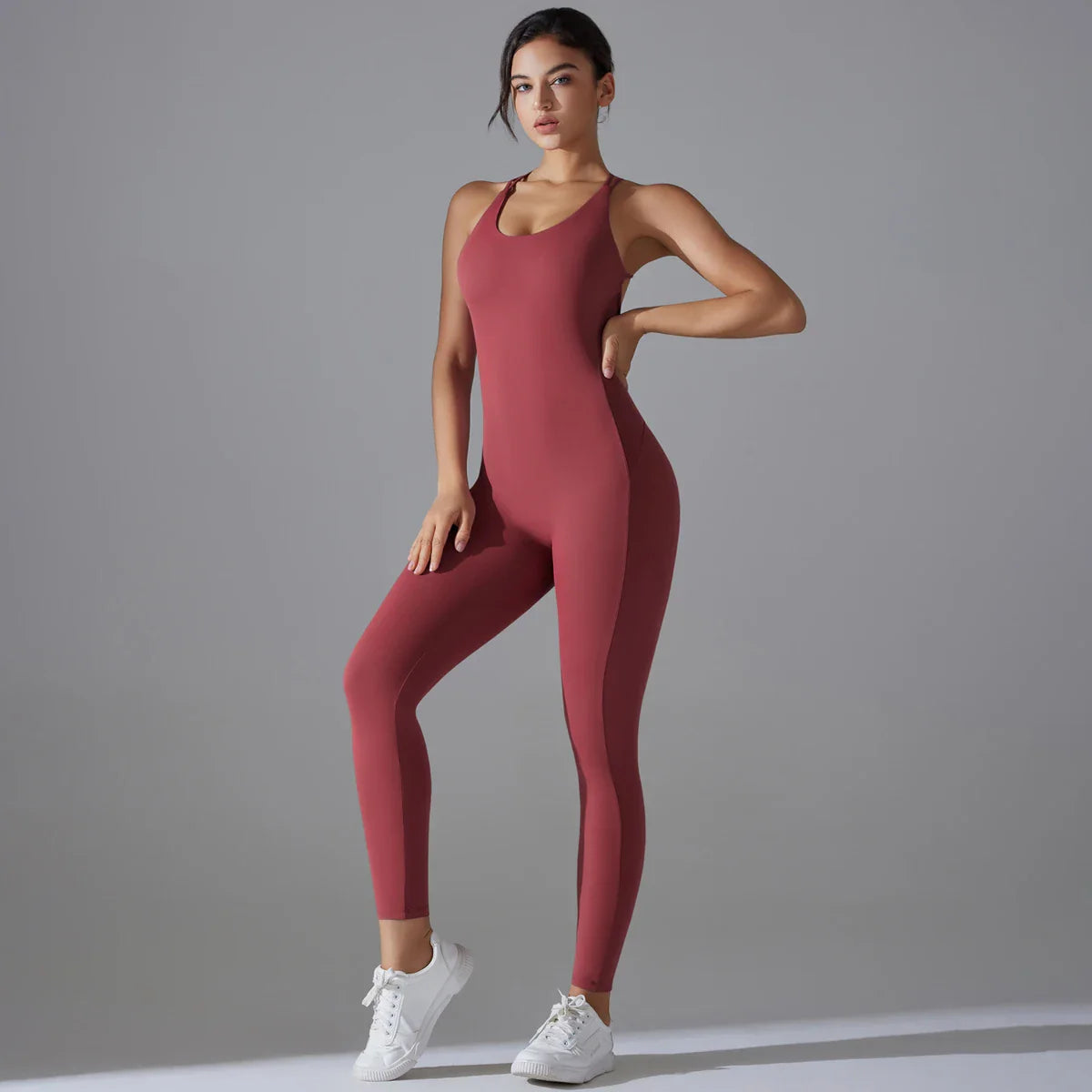 Sexy Backless Bodycon Scrunch Jumpsuit Raises Butt Women Dance Fitness Overalls Push Up Sleeveless Yoga Sport Jump Suit