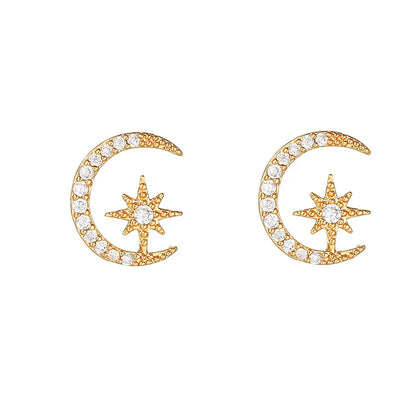 New Design Stainless Steel Cubic Zirconia Chain Stud Earrings For Women Star Moon Cartilage Earring Piercing Jewelry