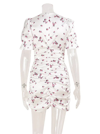 Puff Short Sleeve V Neck Prints Hip Wrap Women Dresses Sexy Club Sheath Fashion Female Bodycon Vestidos Robes Chic Slim