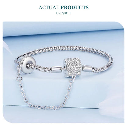 Authentic 925 Sterling Silver Basic Charm Bracelet with Safty Chain Women Beads and Pendant DIY Bracelet BSB103