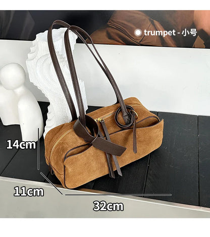 Autumn winter Women's Cow Genuine Leather Tote Bag suede commuting Cowhide Handbags Large Capacity Designer Luxury velvet Bags