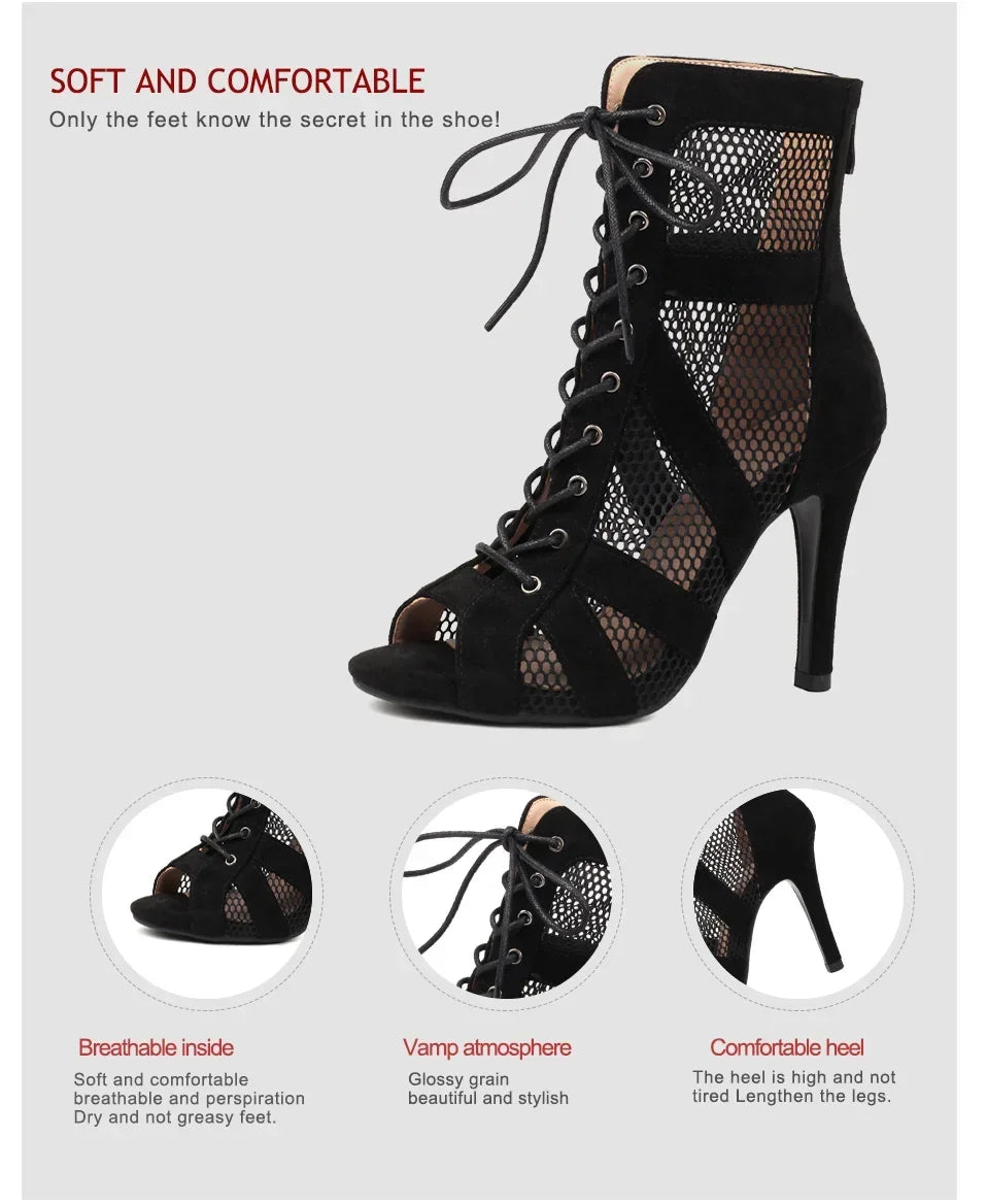 Girls Latin Dance Shoes Women Modern Dance Salsa High-Top Sandals Dance Hall Shoes Ladies Fashion Sexy High-Heeled Suede Boots