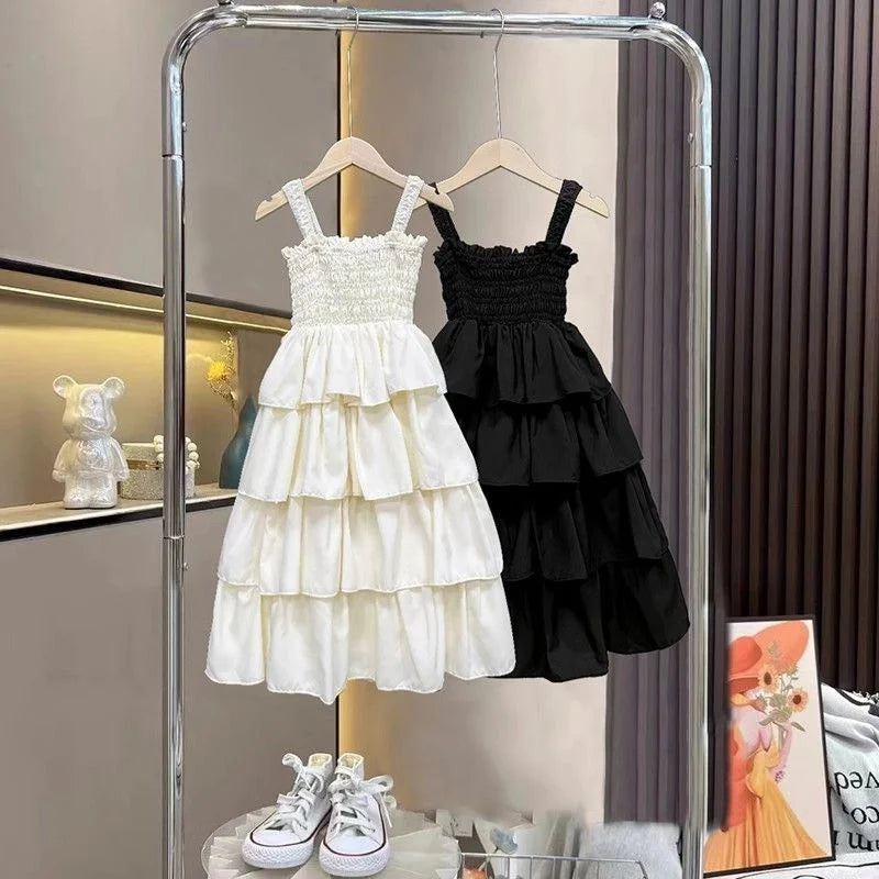 Girls Sling Dress Summer Children Layers Slip Long Gown Kids Birthday Party Vestidos Clothes Teen Casual Sleeveless Dress 4-12Y