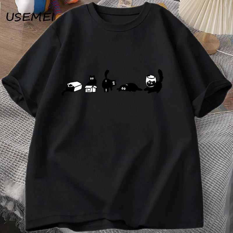 Five Mood Cats T-Shirts Oversized Cat Mom Tee Funny Cotton Short Sleeve Cat Lovers T Shirt Men Women Casual O Neck Summer Tops