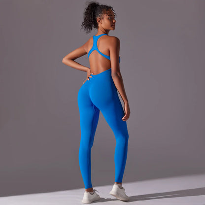 Sexy Back V Jumpsuit Gym Set Women Training Yoga Suit Sportswear Women Sports Jumpsuit Fitness Rompers Stretch Workout Bodysuits